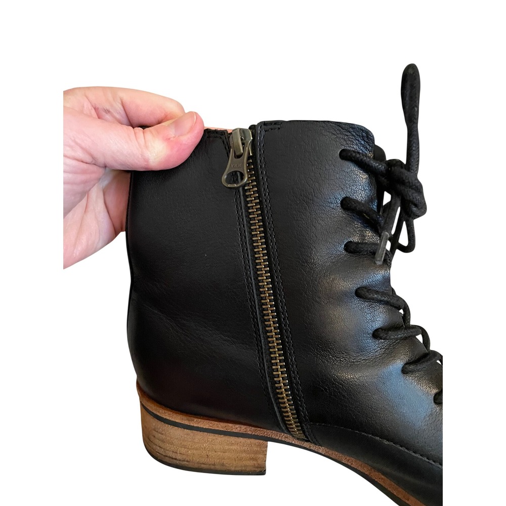 Kork-eaze Black Calista Leather Lace Up Ankle Combat Boots Zip Stacked Heel 8.5 - Picture 8 of 10